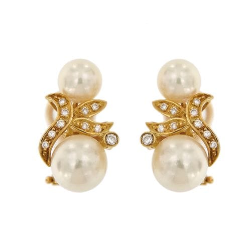 Boucles d'oreilles Boucles d’oreilles puces - Perles Akoya et diamants en or jaune 18 kt 58 Facettes 32421