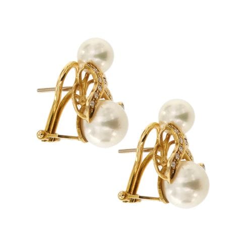 Boucles d'oreilles Boucles d’oreilles puces - Perles Akoya et diamants en or jaune 18 kt 58 Facettes 32421