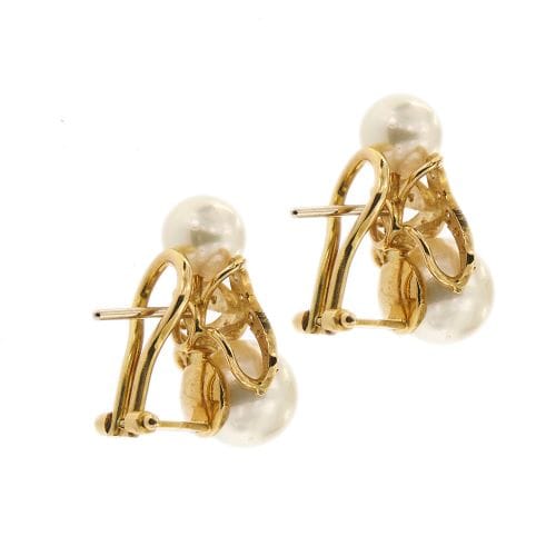 Boucles d'oreilles Boucles d’oreilles puces - Perles Akoya et diamants en or jaune 18 kt 58 Facettes 32421