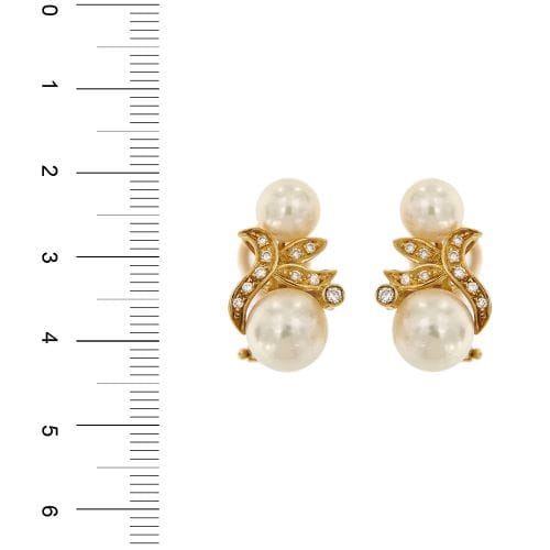Boucles d'oreilles Boucles d’oreilles puces - Perles Akoya et diamants en or jaune 18 kt 58 Facettes 32421
