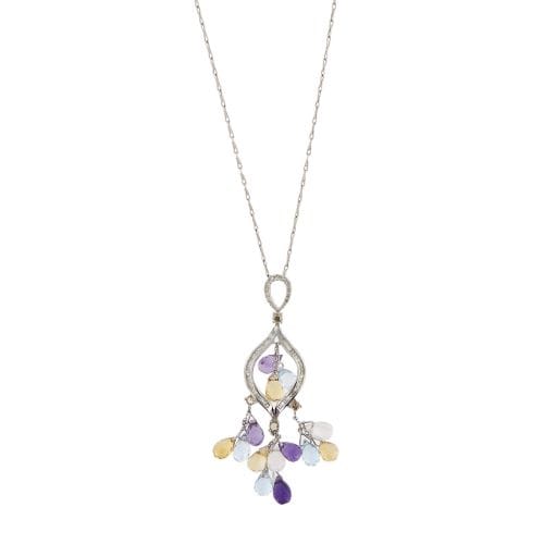 Collier Collier - Collier en or blanc 18 ct avec diamants et pierres fines 58 Facettes 25768