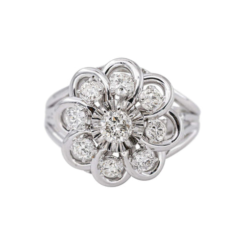 55 Bague marguerite en or blanc, platine et diamants 58 Facettes 5967391CN