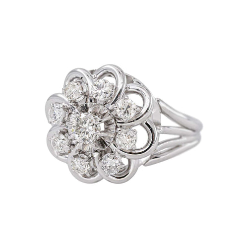 55 Bague marguerite en or blanc, platine et diamants 58 Facettes 5967391CN