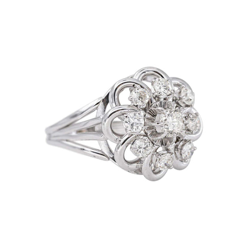 55 Bague marguerite en or blanc, platine et diamants 58 Facettes 5967391CN