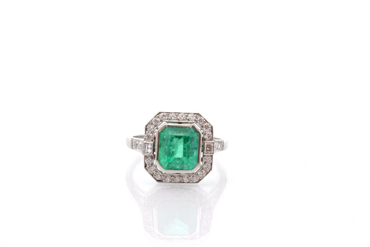 Bague 53 Bague Art déco en platine, émeraude 1,93 ct et diamants 58 Facettes 27455-27179