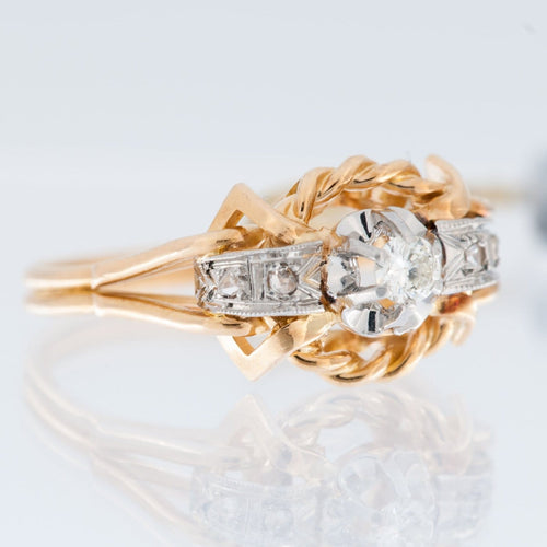 Bague 54 Bague rétro en or jaune 18 carats, platine et diamants 58 Facettes A1517
