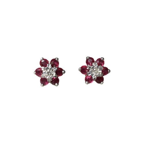 Puces d'oreilles en or blanc et jaune 18K, rubis et diamants 58 Facettes 278