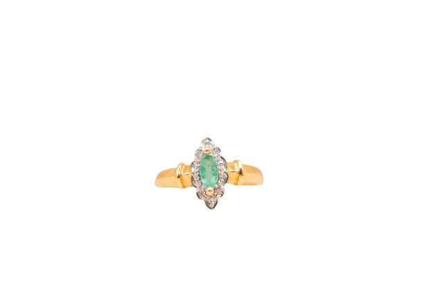 Bague navette Emeraude épaulée Diamants