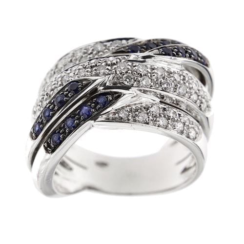 Bague Bague bandeau croisée en or blanc 18 ct avec diamants et saphirs 58 Facettes 24509