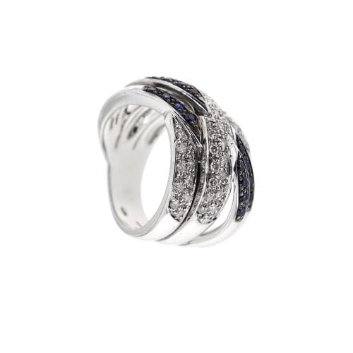 Bague Bague bandeau croisée en or blanc 18 ct avec diamants et saphirs 58 Facettes 24509