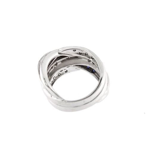 Bague Bague bandeau croisée en or blanc 18 ct avec diamants et saphirs 58 Facettes 24509