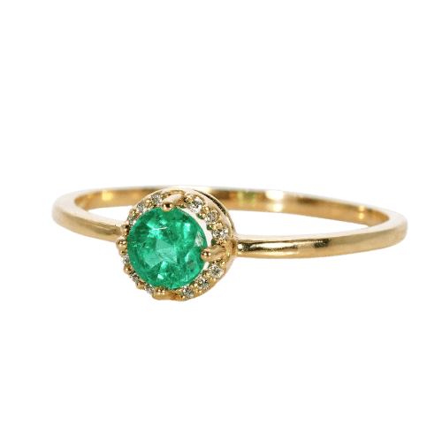 54 Bague en or jaune 14 ct avec émeraude GFCO et diamants 58 Facettes R0017