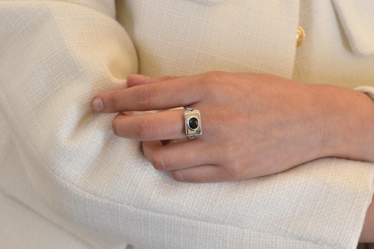 Bague 57 Bague en platine avec saphirs et diamants 58 Facettes 25374