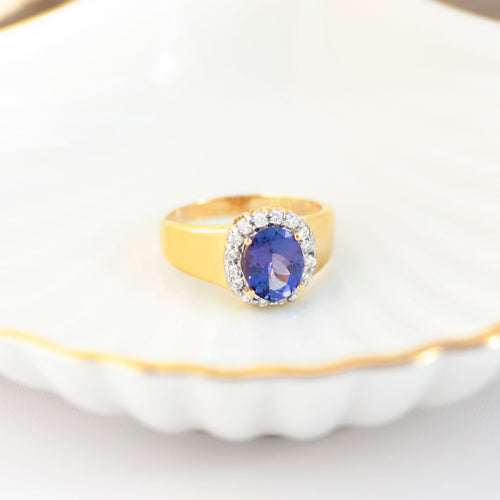 60 Bague vintage en or jaune 585 avec tanzanite et diamants 58 Facettes HJ062643