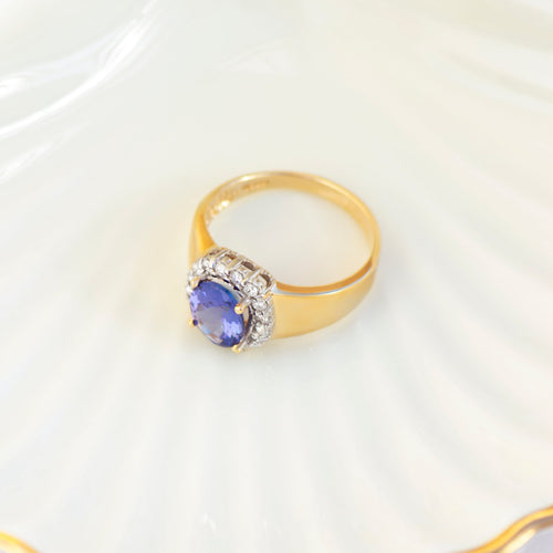 60 Bague vintage en or jaune 585 avec tanzanite et diamants 58 Facettes HJ062643