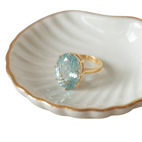 54 Bague cocktail vintage en or jaune 585 et aigue-marine 58 Facettes HJ062647