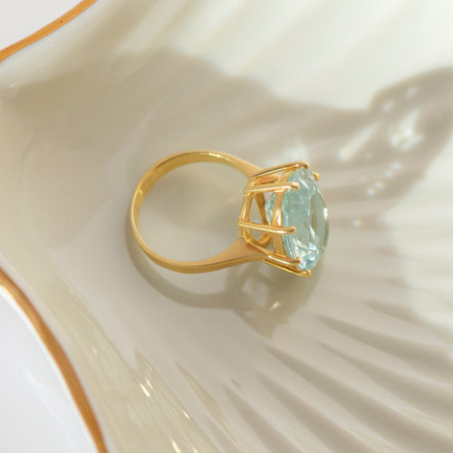 54 Bague cocktail vintage en or jaune 585 et aigue-marine 58 Facettes HJ062647