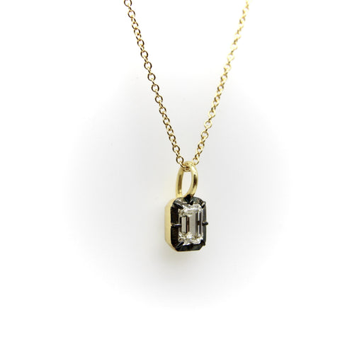 Collier Collier avec diamant taille émeraude 0,50 ct en or 18 carats et rhodium noir 58 Facettes 11209
