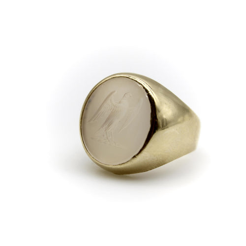 Bague 58 Bague chevalière en or 14K avec intaille aigle en calcédoine blanche 58 Facettes 11210