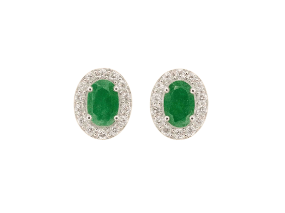 Boucles d'oreilles en or blanc, diamants et émeraude 58 Facettes 2015
