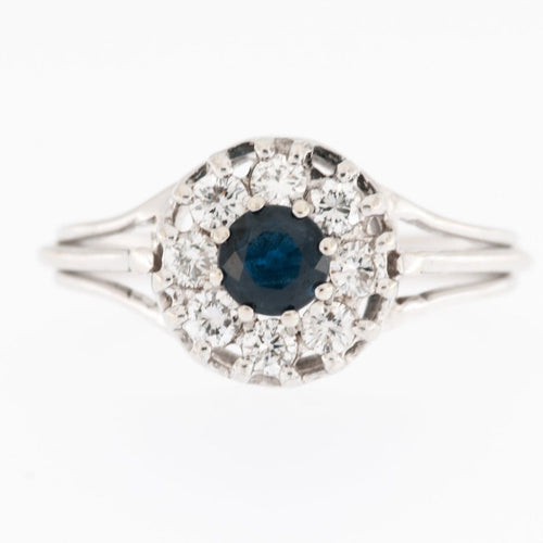 54 Bague rétro en platine avec diamants et saphirs 58 Facettes A1524