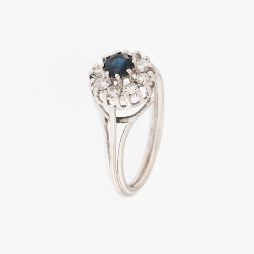 54 Bague rétro en platine avec diamants et saphirs 58 Facettes A1524