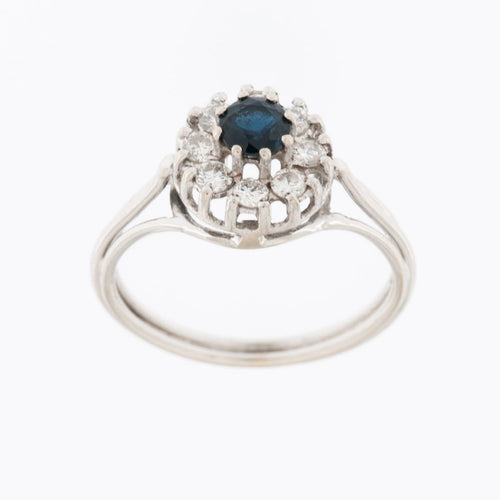 54 Bague rétro en platine avec diamants et saphirs 58 Facettes A1524
