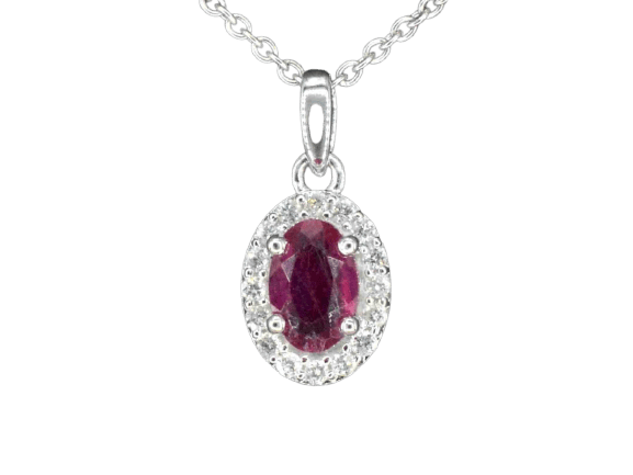 Pendentif halo en or blanc, diamant et rubis 58 Facettes 2017