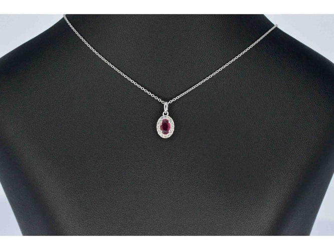 Pendentif halo en or blanc, diamant et rubis 58 Facettes 2017