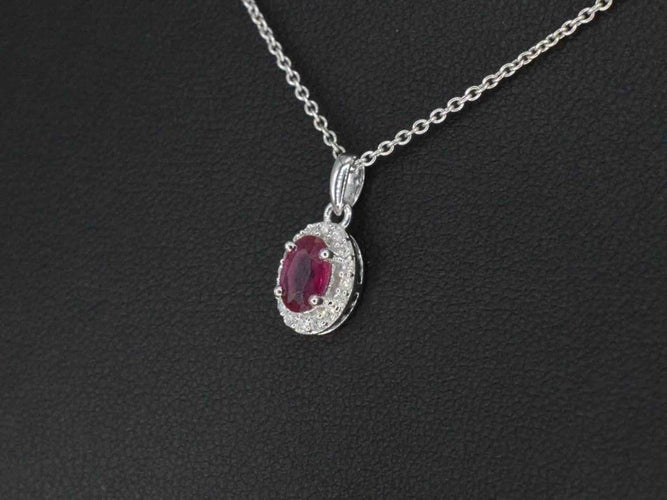 Pendentif halo en or blanc, diamant et rubis 58 Facettes 2017