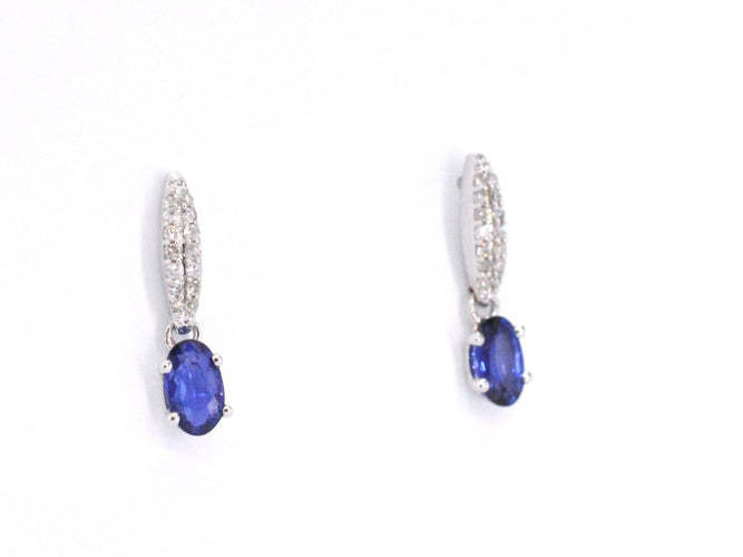 Boucles d'oreilles en or blanc avec diamants et saphirs 58 Facettes 2031