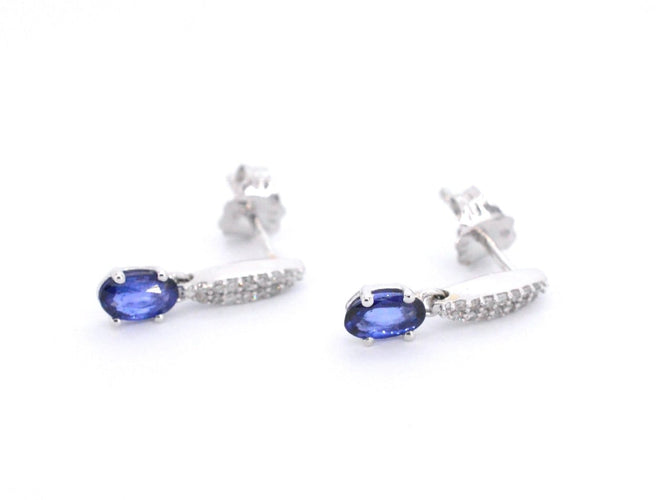 Boucles d'oreilles en or blanc avec diamants et saphirs 58 Facettes 2031