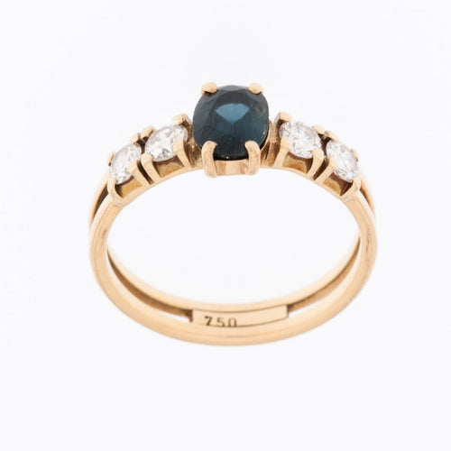 55 Bague belge en or jaune 18 carats, diamants et saphir 58 Facettes A1532