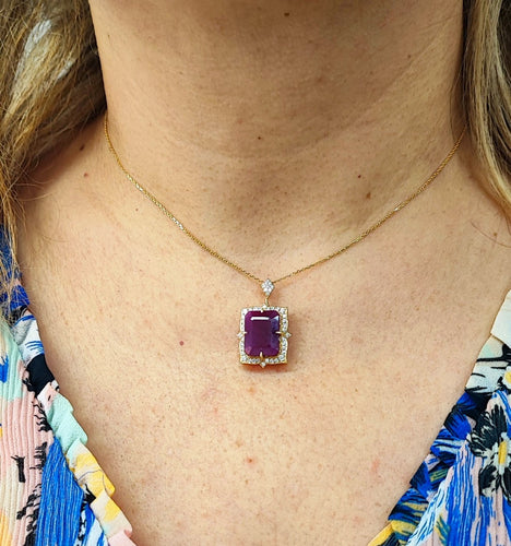 Pendentif en or jaune 14K, rubis non chauffé et diamants 58 Facettes DV-Pend.Rubis