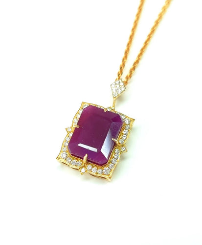 Pendentif en or jaune 14K, rubis non chauffé et diamants 58 Facettes DV-Pend.Rubis