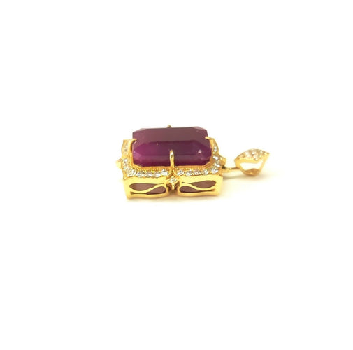Pendentif en or jaune 14K, rubis non chauffé et diamants 58 Facettes DV-Pend.Rubis