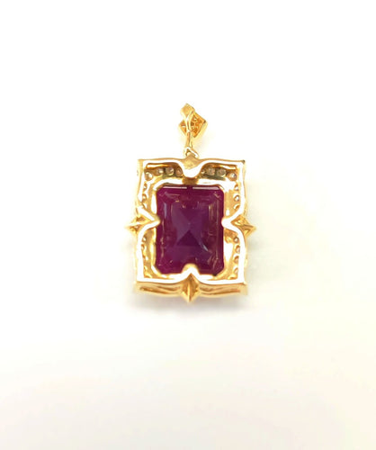 Pendentif en or jaune 14K, rubis non chauffé et diamants 58 Facettes DV-Pend.Rubis