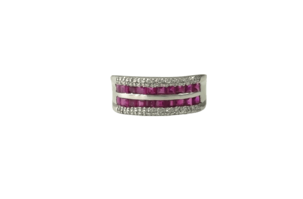 Bague 53.5 Bague bandeau en or blanc, rubis et diamants 58 Facettes DV-Bag.rub.cal