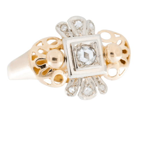 Bague 58 Art déco - Bague en or jaune et blanc 18 carats et diamants 58 Facettes A1537
