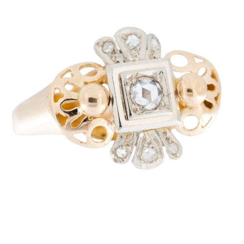 58 Art déco - Bague en or jaune et blanc 18 carats avec diamants 58 Facettes A1537
