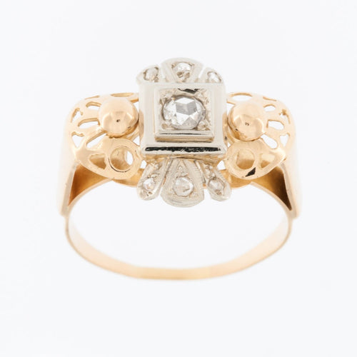 58 Art déco - Bague en or jaune et blanc 18 carats avec diamants 58 Facettes A1537