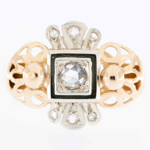 58 Art déco - Bague en or jaune et blanc 18 carats avec diamants 58 Facettes A1537