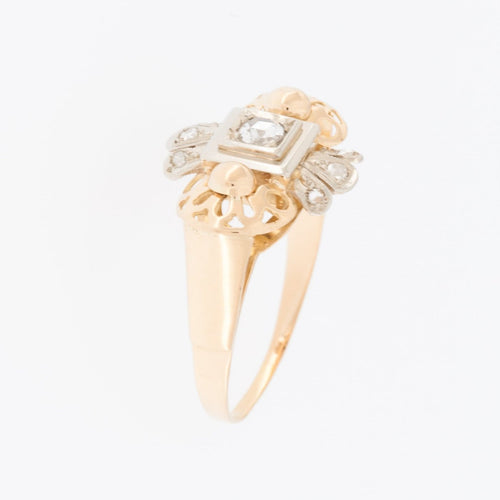 58 Art déco - Bague en or jaune et blanc 18 carats avec diamants 58 Facettes A1537