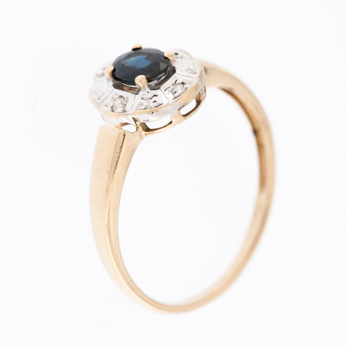 52 Bague rétro en or 18 carats avec diamants et saphir 58 Facettes A1539