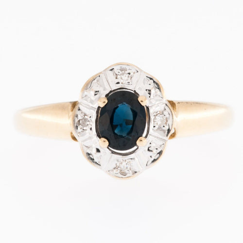 52 Bague rétro en or 18 carats avec diamants et saphir 58 Facettes A1539