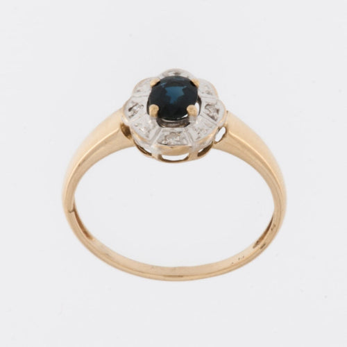 52 Bague rétro en or 18 carats avec diamants et saphir 58 Facettes A1539