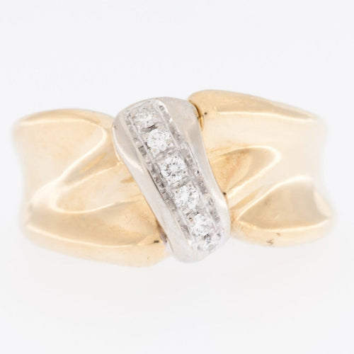 55 Bague suisse en or jaune et blanc 18 carats avec diamants 58 Facettes A1540