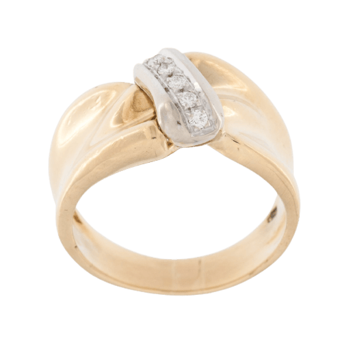 55 Bague suisse en or jaune et blanc 18 carats avec diamants 58 Facettes A1540