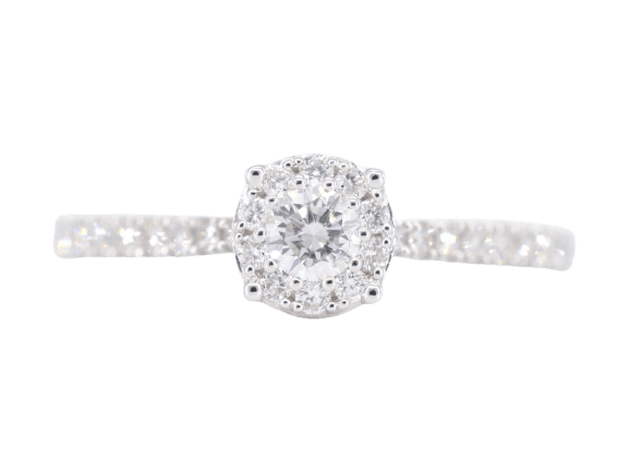 53 Bague halo en or blanc et diamants 58 Facettes 1003