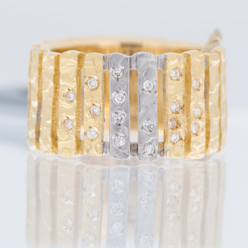 56 Bague jonc vintage française en or jaune et blanc et diamants 58 Facettes A1602